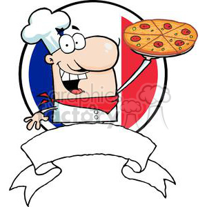 Banner Proud Chef Holds Up Pizza Pie In Front Of Flag Of France clipart. Commercial use image # 379176