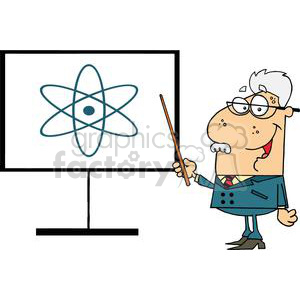 clipart - A Professor Shows Physics symbols With A Pointer On The Board.