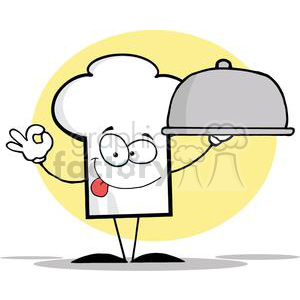 Cartoon Chefs Hat Character Serving Food In A Sliver Platter clipart. Commercial use image # 379496