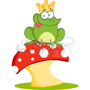Cartoon-Frog-Prince-On-A-Toadstool-Or-Mushroom