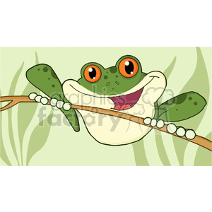 Cartoon-Happy-Red-Eyed-Green-Tree-Frog-In-Jungle clipart. Commercial use image # 381786