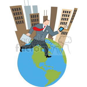 Cartoon-Businessman-Running-Around-A-City-With-Briefcase-And-Tablet clipart. Commercial use image # 381866