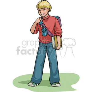 Cartoon boy ready for the first day of school  clipart. Commercial use image # 382573