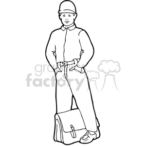 clipart - Black and white outline of a boy waiting looking nervous.