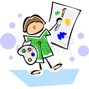 clipart - Whimsical cartoon elementary school student painting .