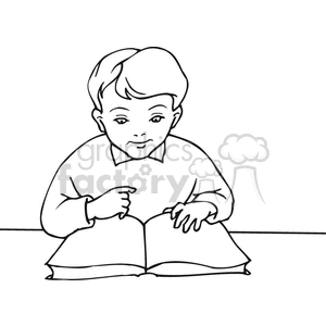 Outline of a boy learning to read clipart. Commercial use image # 382707
