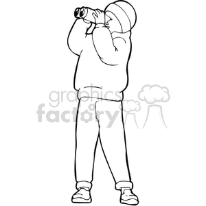 Black and white outline of a boy looking through binoculars  clipart.