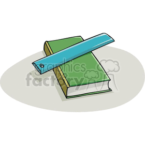Cartoon green textbook with a blue ruler  clipart.