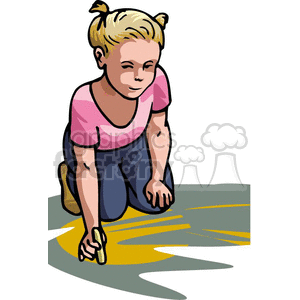 Cartoon student coloring with sidewalk chalk clipart.