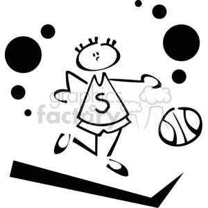 Black and white outline of a boy dribbling a basketball clipart. Commercial use image # 382908