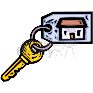 cartoon household items key home real+estate house realtor housing