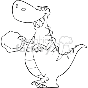 black and white outline of a trex dinosaur clipart.