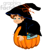 animated cartoon child girl pumpkin Halloween riding playing witch costume