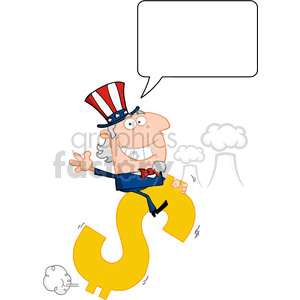 102520-Cartoon-Clipart-Uncle-Sam-Riding-On-A-Dollar-Symbol-With-Speech-Bubble clipart.