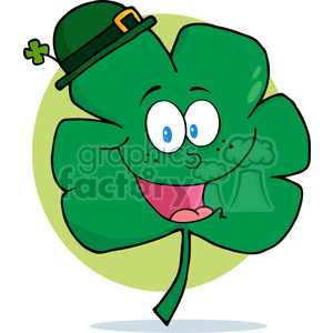 4682-Royalty-Free-RF-Copyright-Safe-Happy-Green-Clover-Wearing-A-Green-Hat clipart. Commercial use image # 384467