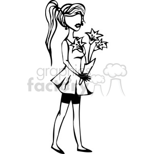 girl holding flowers clipart.