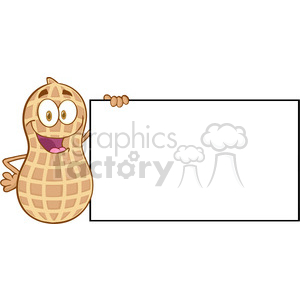 Peanut Cartoon Mascot Character Holding A Blank Sign