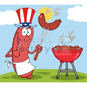 5371-Happy-Sausage-With-American-Patriotic-Hat-Cook-At-Barbecue clipart.