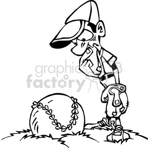 cartoon baseball character with huge ball bw clipart. Commercial use image # 387824