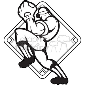 black and white baseball pitcher pitching a baseball clipart. Royalty-free icon # 387898