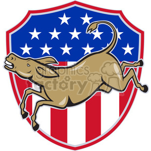 clipart - donkey jumping side left US FLAG shield.