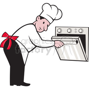 chef opening oven side clipart.