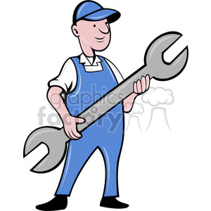 cartoon repairman handyman mechanic wrench tools plumber man guy working