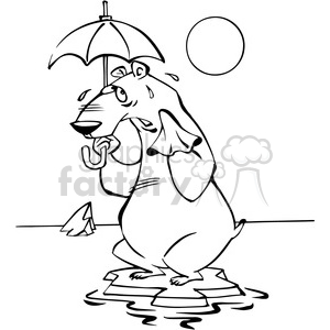 clipart - polar bear sweating in black and white.