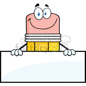 5877 Royalty Free Clip Art Smiling Pencil Cartoon Character Over Blank Sign clipart. Royalty-free image # 388933