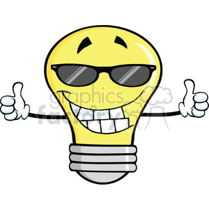 clipart - 6159 Royalty Free Clip Art Smiling Light Bulb With Sunglasses Giving A Double Thumbs Up.