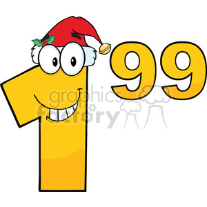 6711 Royalty Free Clip Art Price Tag Number 1-99 With Santa Hat Cartoon Mascot Character clipart.