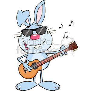 Funny Blue Rabbit With Sunglasses Playing A Guitar And Singing clipart. Commercial use image # 390109