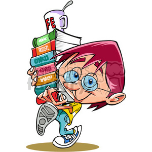 kid carrying a stack of books clipart.