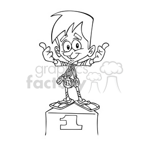 cartoon 1st place winner in black and white clipart. Commercial use image # 391509