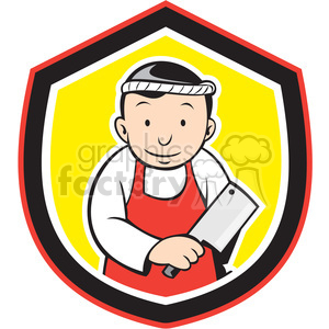 butcher with cleaver in shield shape clipart.