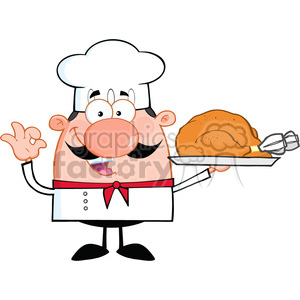 6843_Royalty_Free_Clip_Art_Cute_Little_Chef_Cartoon_Character_Holding_Whole_Roast_Turkey clipart. Commercial use image # 393116