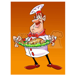 vector chef holding large plate of food cartoon clipart.