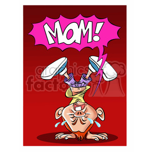 clipart - vector child stuck upside down crying for mom.