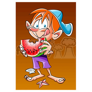 cartoon comic funny characters people boy eating food watermelon
