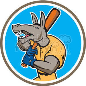 clipart - donkey baseball player batting front CIRC.