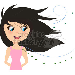 Girl in wind cartoon character vector image clipart.