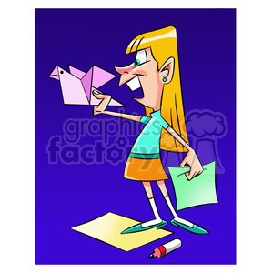 girl making origami clipart. Commercial use image # 395072