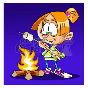 girl roasting marshmallow over camp fire clipart.