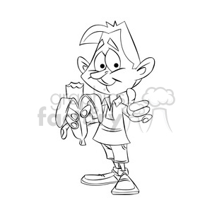 boy eating a banana black and white clipart. Commercial use image # 395132