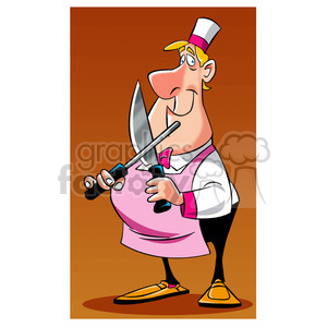 cartoon chef sharpening his knife clipart.