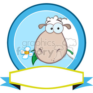 Royalty Free RF Clipart Illustration Cartoon Blue Circle Label With Sheep And Ribbon clipart. Commercial use image # 395673