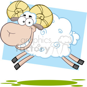 Royalty Free RF Clipart Illustration White Ram Sheep Cartoon Mascot Character Jumping clipart. Royalty-free image # 395683