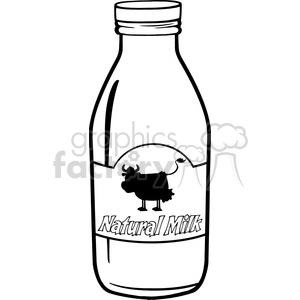 Royalty Free RF Clipart Illustration Black And White Cartoon Milk Bottle With Label And Text