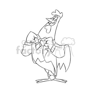cartoon chicken wearing a suit black white clipart.