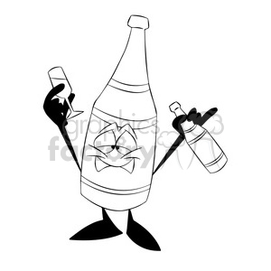 cartoon bottle of champagne drunk character black and white clipart. Commercial use image # 397693